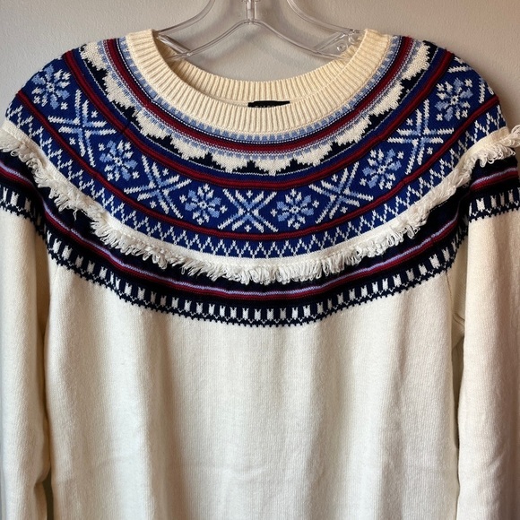 Talbots Labswool Blend Red Blue Fair Isle Sweater - Picture 7 of 11